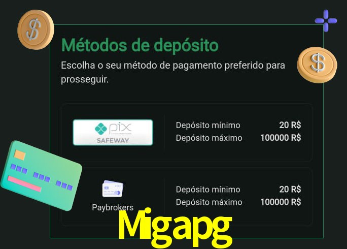 O cassino Migapg oferece uma grande variedade de métodos de pagamento